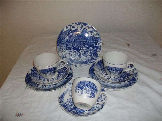 Lovely blue and white set of three trio's tea cups